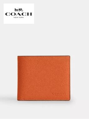 NWT COACH "ID Billfold Wallet" Men's 'Spice Orange' Crossgrain Leather Bi-Fold